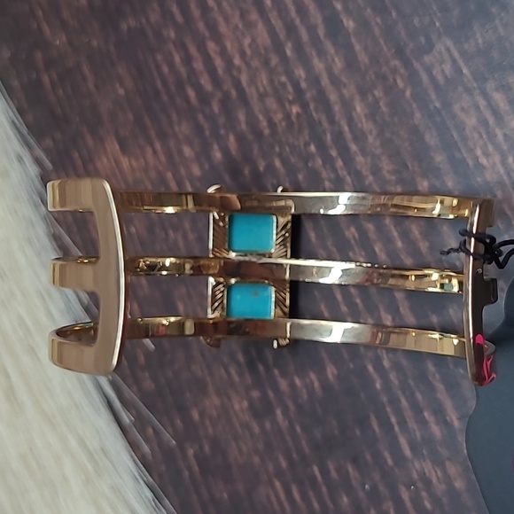 PAPARAZZI ROSE GOLD TONE TURQUOISE CUFF BRACELET - Picture 6 of 10